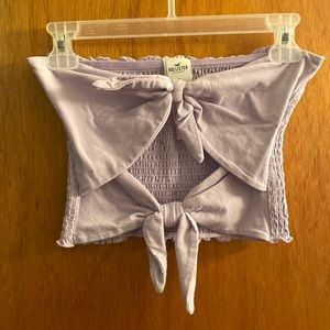 Hollister Double Tie-Front Stretchy Cropped Tube Top w/ Lettuce Edge Back Trim